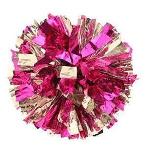 12" Cheerleading Metallic Foil & Plastic Ring Pom Poms Set of 2 Pink Gold